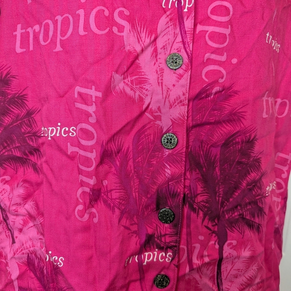 VTG Island Traders Hawaiian Tropical Shirt Pink Men's M Short Sleeve Button Up - Picture 2 of 10